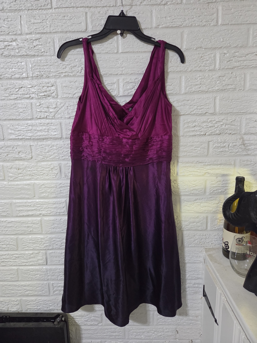 Ann Taylor Magenta Satin V-Neck Draped Dress